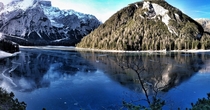 Frozen Lake Braies in the italian Alps 