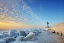 Frozen lighthouse in Sassnitzen Germany