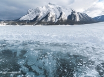 Frozen methane bubbles in Abraham Lake Alberta Canada OC 