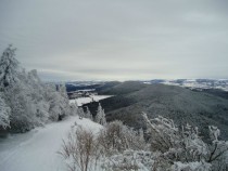 Frozen view of the Chaine des Puys from top of the Puy de Dme - France 