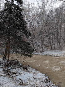 Gans Creek flowing rapidly in the snow a couple of years ago Missouri 