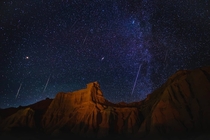 Geminid meteor shower Mars Andromeda Galaxy and Milky Way at Red Rock Canyon CA 