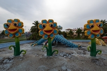 Giant happy flowers Photographed in an abandoned waterpark in China 