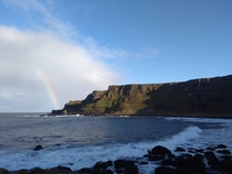 Giants Causeway Northern Ireland This was taken from the right-hand view when standing on the rocks No editing I was just fortunate to find the rainbow 