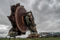 Gigantic abandoned bucket wheel excavator germany 
