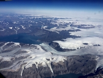 Glacier melting into Baffin Bay west coast of Greenland 