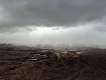 Gloomy view over the Green River and Soda Springs Basin in Canyonlands National Park 