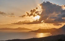 Golden light over the sea Samos Greece 
