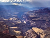 Grand Canyon South Rim tiny glimpse of Colorado River during the rain storm yesterday  My first submission