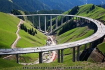 Guozigou Bridge on the remote Lianhuo Expressway in Huocheng county China