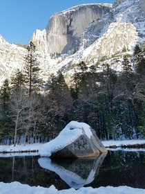Half Dome and Mirror Lake in Yosemite in winter 