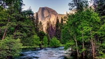 Half Dome in Yosemite from the bridge  image HDR stack 