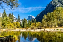 Half Dome Reflecting of the Merced River In Yosemite Valley 
