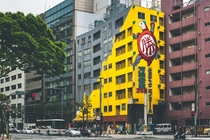 Half yellow building in Tokyo Japan 