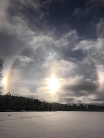 Halo over frozen lake in Sweden