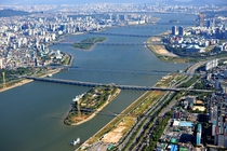 Han River seen from a helicopter Seoul South Korea 