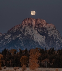 Happy Earth day from Grand Teton National Park Sunrise and moon set at the same over Mt Moran 