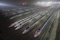Harmony bullet trains at a high-speed train maintenance base in Wuhan China 