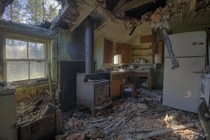 Heavily Decayed Kitchen Inside a Abandoned Time Capsule House in Rural Ontario 