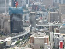 Highway through a building Osaka Japan 