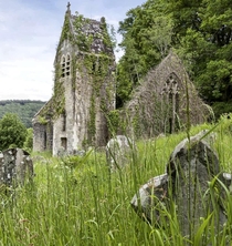 Hillside church ruins near Tintern Abbey Wales