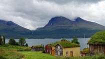 Historical farm houses on Kvalya island Troms Norway 