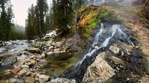 Hot spring waterfall at Jerry Johnson Hot Springs Idaho 