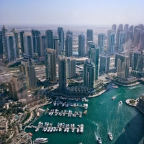 Hotel room view of the Dubai Marina 