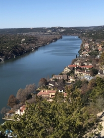 Houses along the Colorado River on Mount Bonnell in Austin TX OC