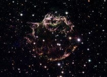 Hubbles observation of Cassiopeia A The SNR appears to have a dimension of  light-years across from our perspective and evidence from its light echo suggests the supernova was caused by the violent explosion of a red supergiant the largest observed stars 