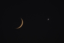 I dont post my shots much but heres a waxing crescent moon setting in  along with Jupiter or Saturn cant quite remember 