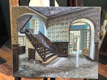 I draw an oil painting about my grand grandmas building I really love the interior design albeit it was aged I still enjoy the tiles on the wall