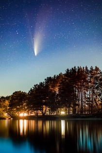 I found a lake with extremely dark sky comet neowise Sony AII Canon nFD   f  stacked images