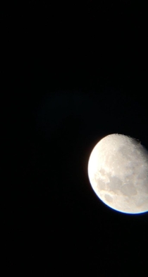 I know its not much but I got my first telescope for christmas and I took this picture of the moon with my phone First of many and I hope to get a lot better