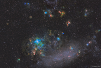 I shot the Large Magellanic Cloud in false colour using the Hubble palette Within the thick clouds of gas stars are forming