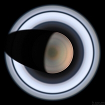 I took a picture of Saturn this week from my backyard and using software to alter the perspective created this unique view from above 