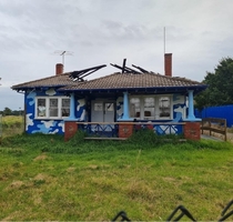 I was always fascinated by the blue cow print house At some point a fire has left it lonely and abandoned Today I decided I had to stop and take a photo before someone demolishes it Moorabbin Victoria Australia