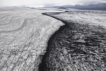 Ice and Ash aerial view from Cessna  Mrdalsjkull Iceland 