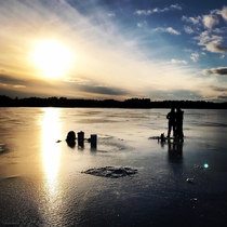 Ice Fishing until the sun goes down