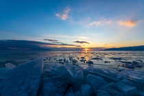 Ice heaves on the shore of Utah Lake 