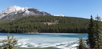 Ice melting at Lake Minnewanka Banff Canada 