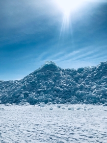 Ice piles on Lake Huron near Point Lookout Michigan The highest peaks are roughly  feet high 