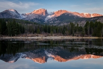 Iconic Rocky Mountain National Park scene at sunrise 