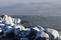 Icy Rocks on Lake Superior Grand Marais MN USA 