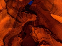 Inside the bottom of Antelope Canyon at night 
