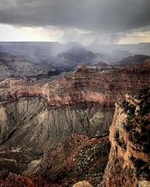 Intense summer thunderstorm rolling in over the South Rim of the Grand Canyon 