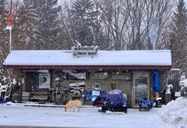 Interesting old boat prop shop during a snow storm last winter
