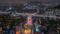 Internal circulation road overpass across Yeonhui neighborhood Seoul South Korea 