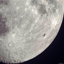 International Space Station in front of the Moon
