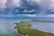 Isolated showers over Turneffe Atoll Belize 